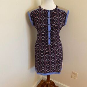 Greylin Blue Tan Silk Geometric Print Dress XS